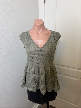 Y2K DKNY Olive Green V-Neck Peplum Top Sz 2